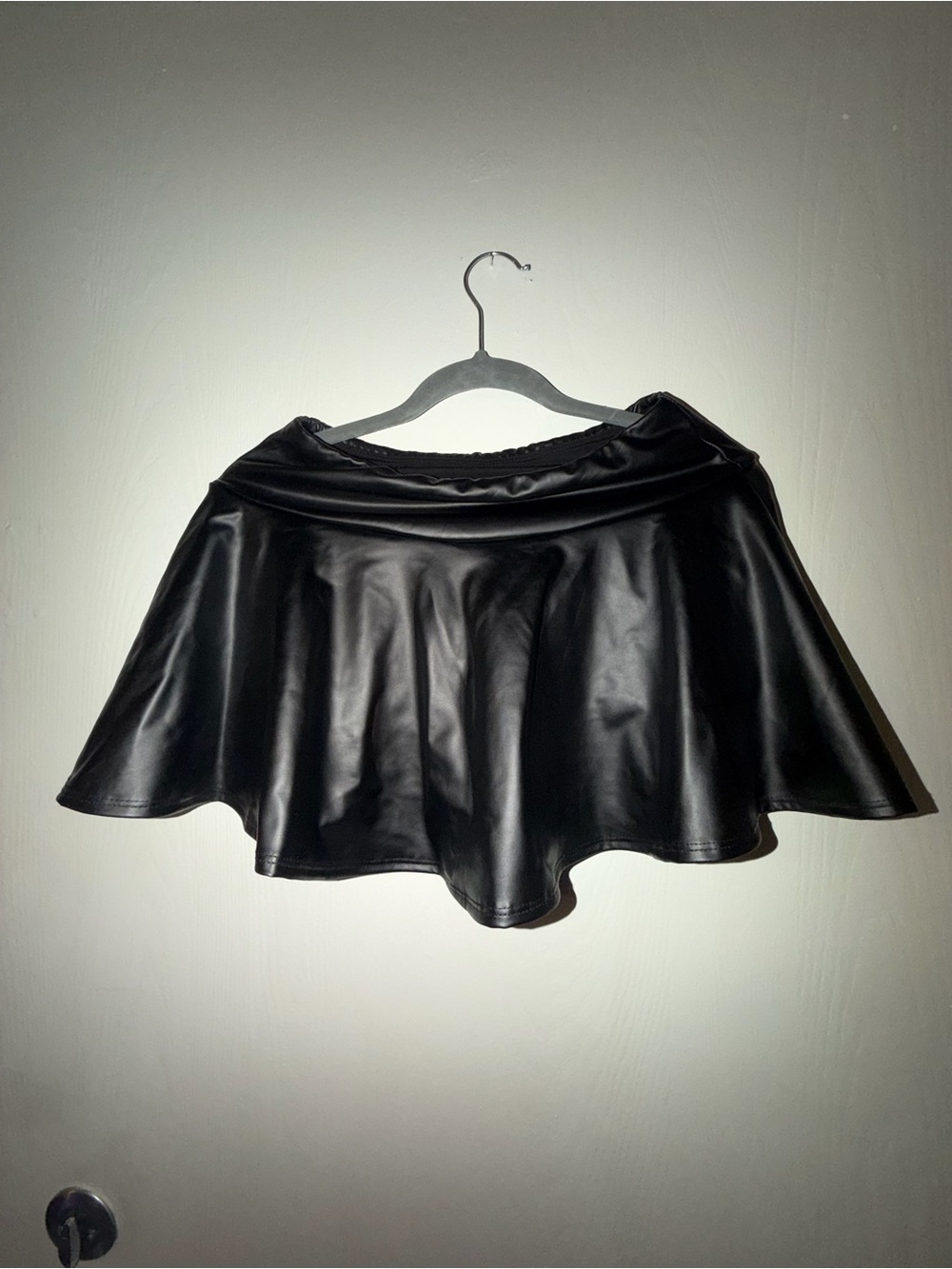 Black Faux Leather Flared Skirt